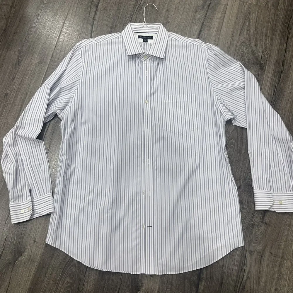 Banana Republic Mens Shirt 17-17.5 XL Button Down Striped White/Purple Collar